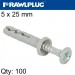 NYL NAIL-IN FIXING 5 X 25MM CYLINDRIC 100 PSC PER TUB